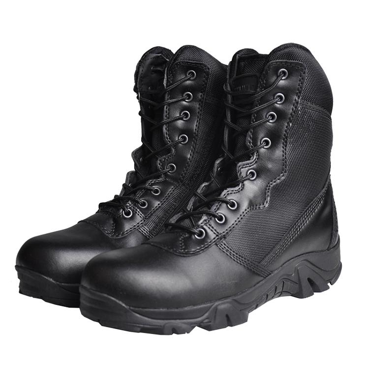 Tactical boots wth zipper, Men's black leather boots for outdoor camping wholesale work boots